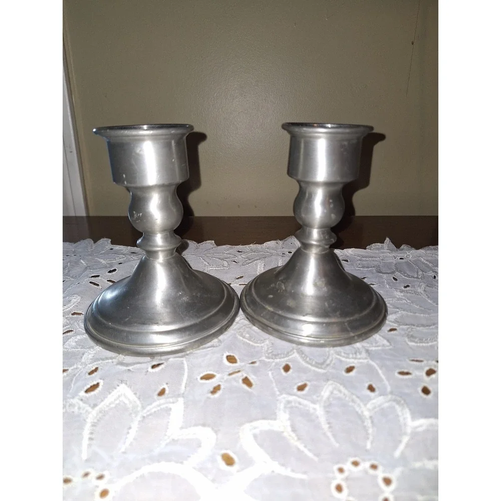 Vintage Web Pewter Weighted Candlestick Holders Set of 2 Taper Candle Stands